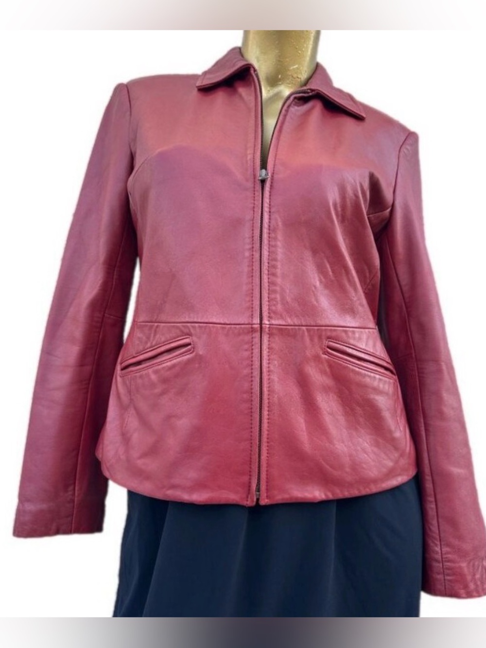 Y2K Preston & York Petite Red Lamb Leather Jacket Vintage Zip Front Size PP